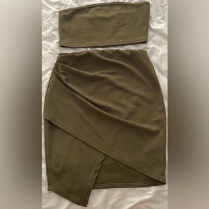 Olive green tube top and skirt set. Size small